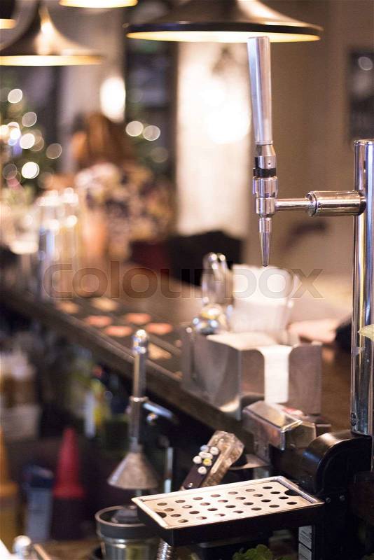 Lager draft beer pump in British pub bar wedding party reception in England, stock photo