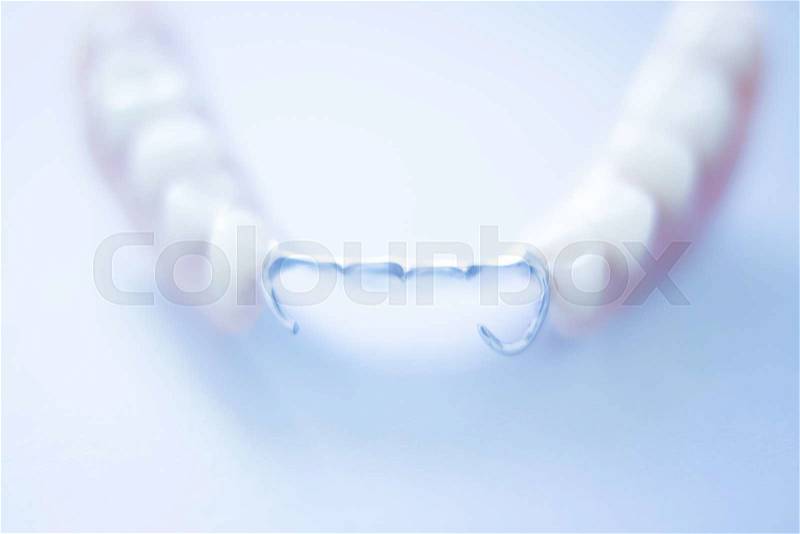 Removable partial denture metal and plastic dental false teeth prosthetics, stock photo