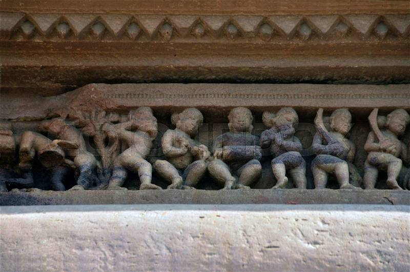 Carvings on Temple walls at Khajuraho AD 930-950, stock photo