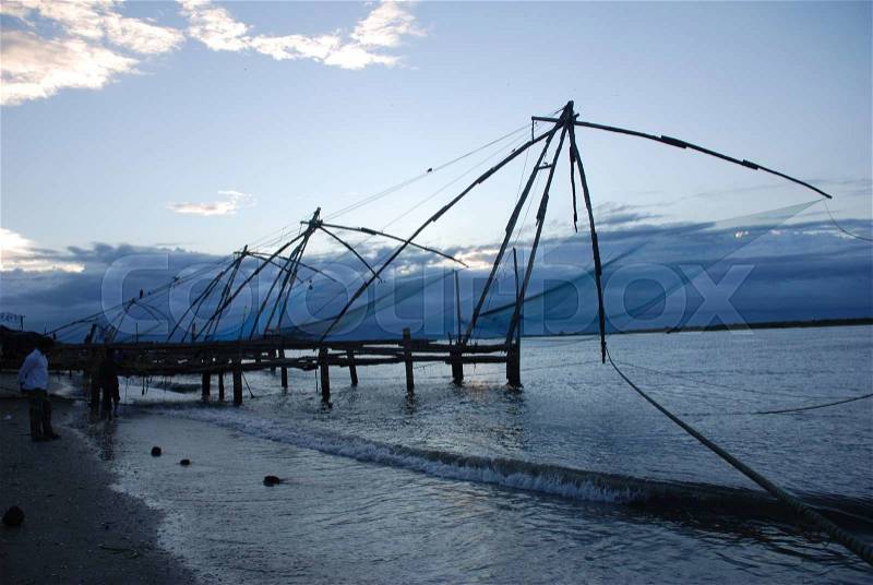 Chinese Fishing Nets Kochi Kerala, stock photo