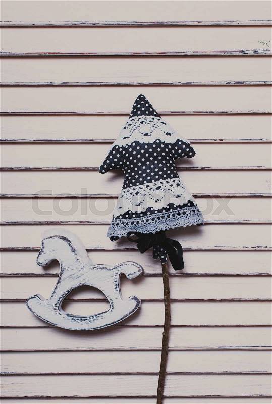 Shabby Christmas toys in white and black colors, stock photo