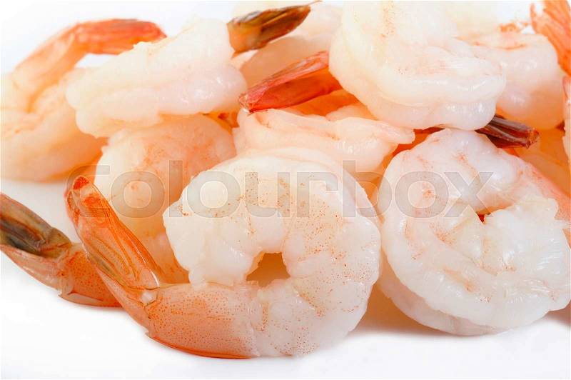 Cooked shrimps on white background, stock photo