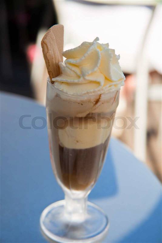 Coffee with ice cream. Cool drink in summer, stock photo