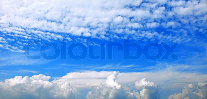 Perfect blue fluffy clouds sky, stock photo