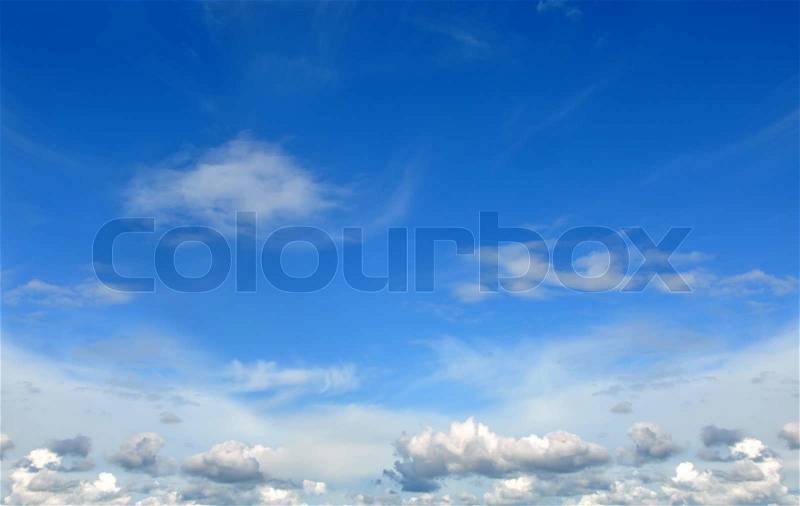 Perfect blue fluffy clouds sky, stock photo