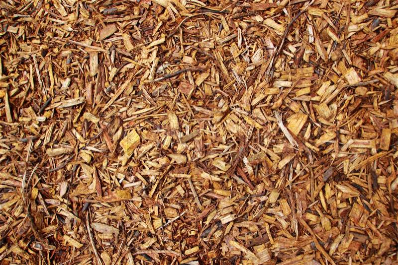Fresh Brown Wooden Chips in Aerial View, stock photo