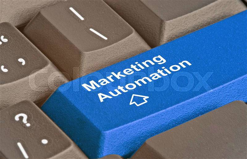 Keyboard with hot key for marketing automation, stock photo