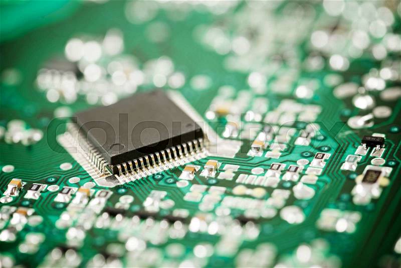 Chip close up on a integrated circuit, stock photo