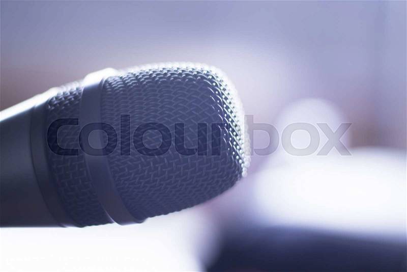 Audio recording vocal studio professional microphone to record singing or voice-overs, stock photo