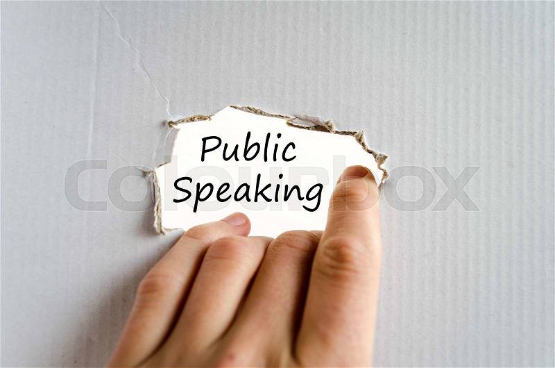 Public speaking text concept isolated over white background, stock photo