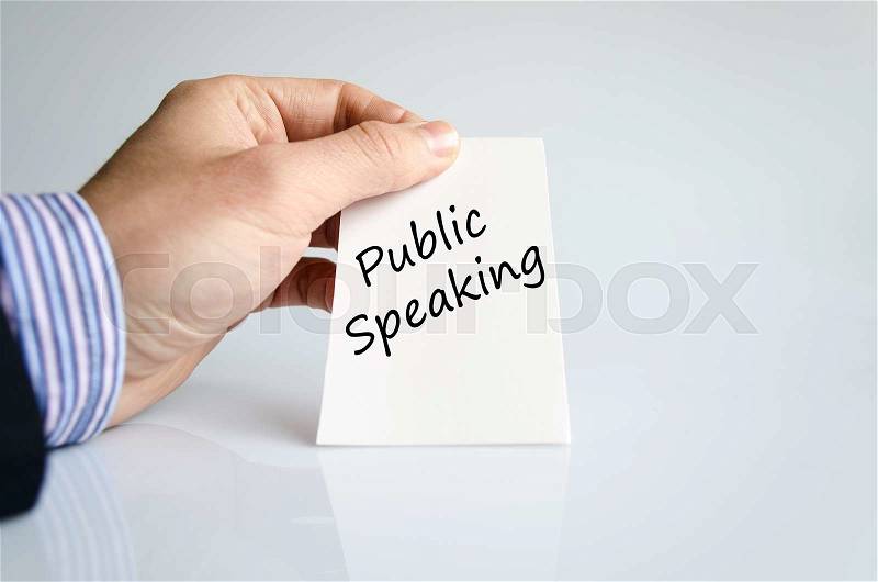 Public speaking text concept isolated over white background, stock photo