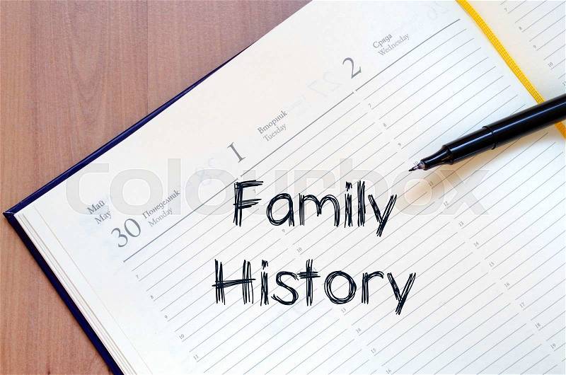 Family history text concept write on notebook with pen, stock photo