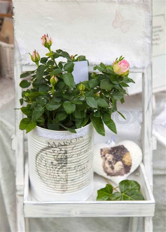 Image of romantic shabby chic flower arrangement, stock photo