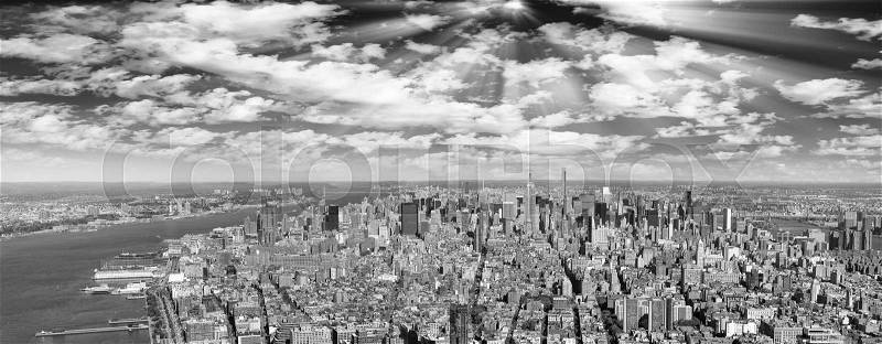 Black and white skyline of Manhattan - New York City - USA, stock photo