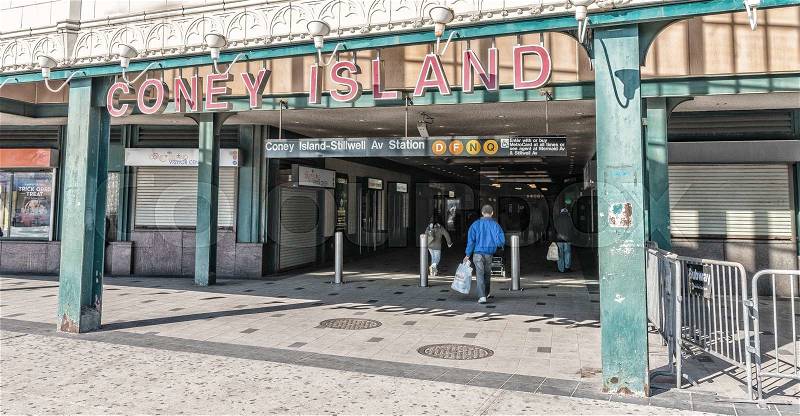 NEW YORK - OCT 20: The entrance of Coney Island subway station on October 20, 2015 in New York. Coney Island is served by four lines of the New York City Subway, stock photo