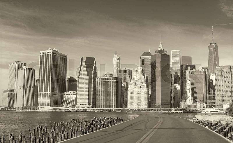 Road to New York City. Holiday and travel concept. Black and white, stock photo