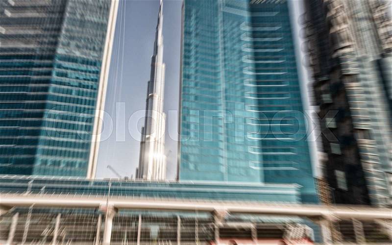 Blurred view of Dubai buildings, stock photo