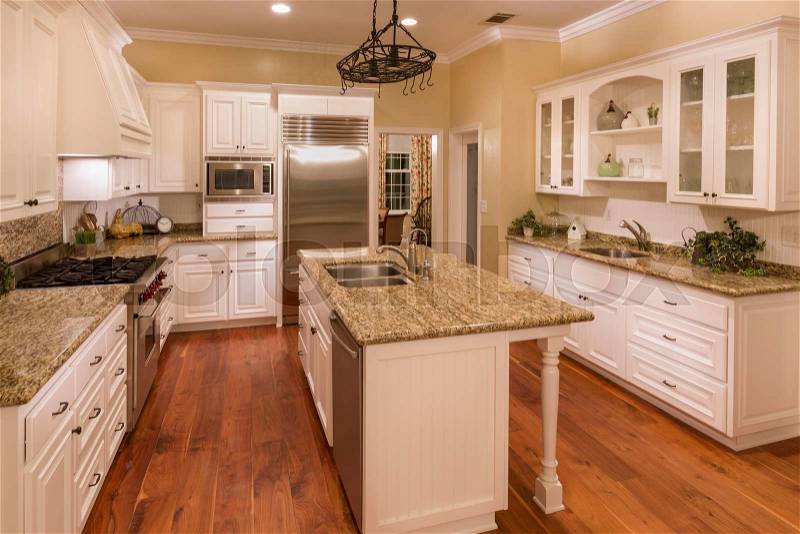 Beautiful Custom Kitchen Interior in a New House, stock photo