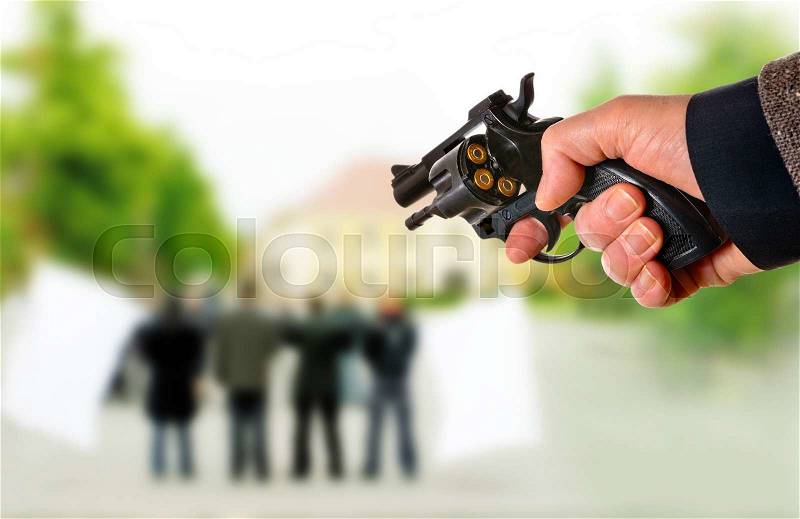 A killer points on the political meeting , stock photo