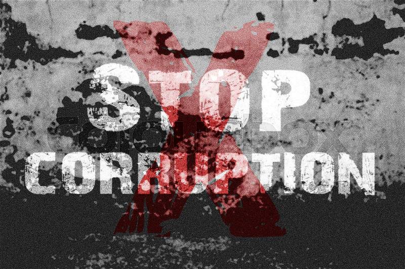 Text for Stop Corruption on grunge background for any design, stock photo