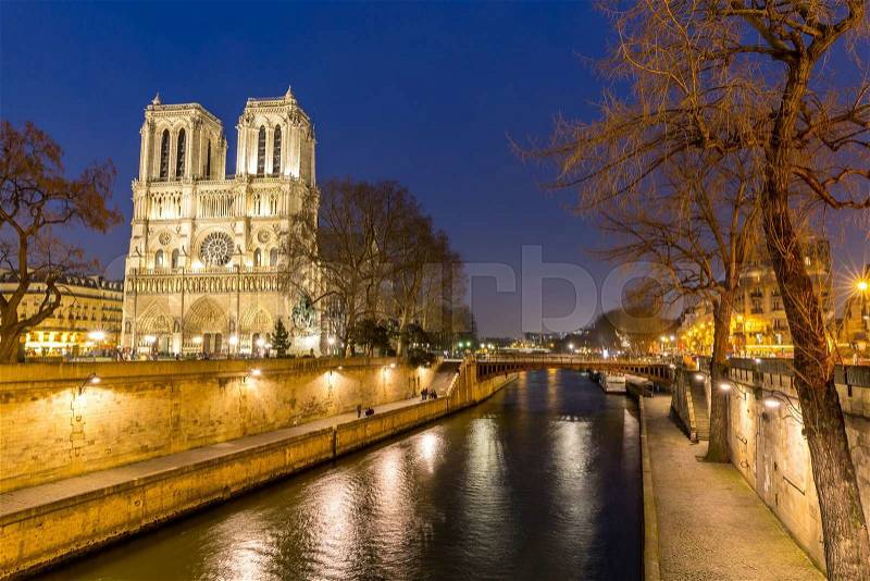 Cathedral Notre Dame Reims Champagne at dusk, Paris France, stock photo