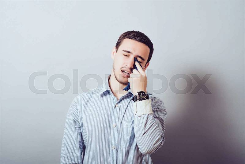 Crying, A tough man crying hard, stock photo