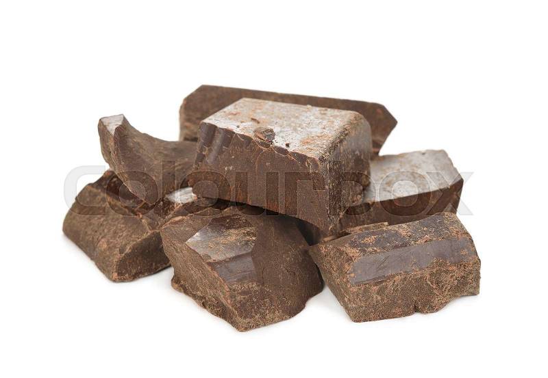 Natural cocoa mass isolated on white background, stock photo