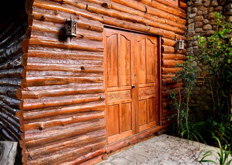 The close door of wood cabin, stock photo