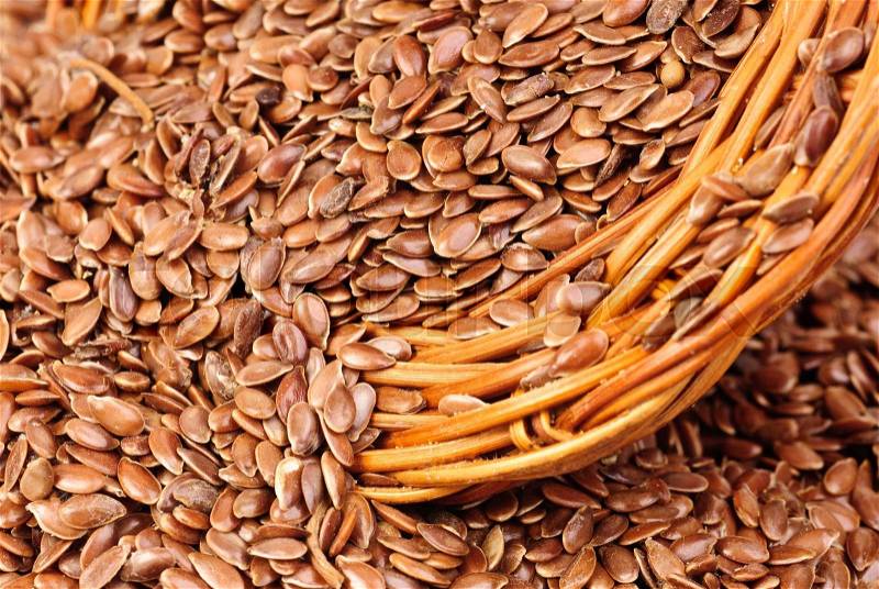 Close up of flax seeds as food background, stock photo