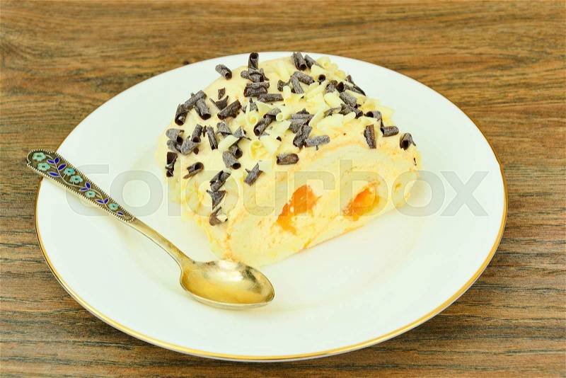 Biscuit and Cake with Mandarin and Whipped Cream. Studio Photo, stock photo