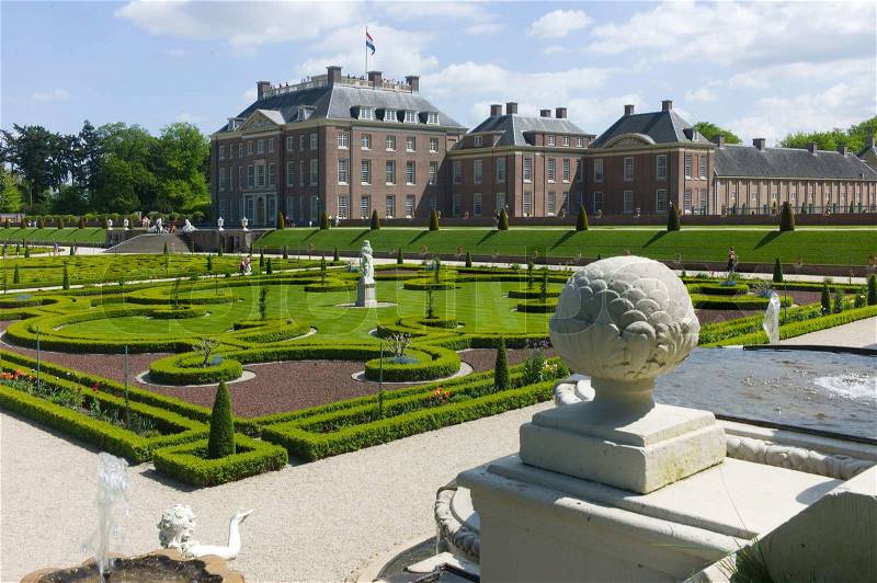 Beautiful royal palace het Loo with gorgeous gardens, stock photo