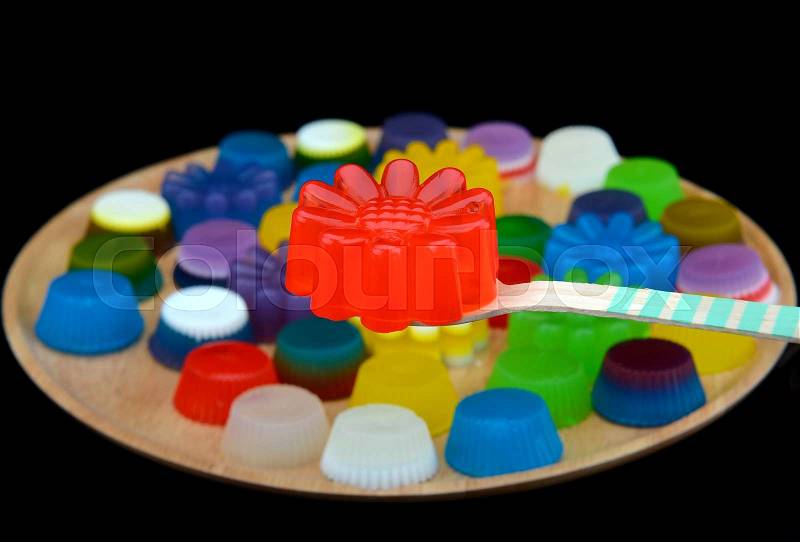 Homemade colorful cup jelly for party so funny for people, stock photo