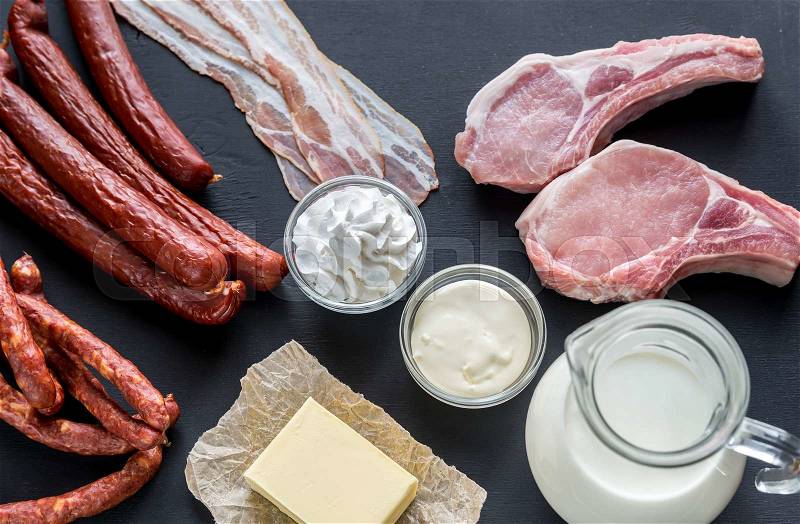 Sources of saturated fats, stock photo