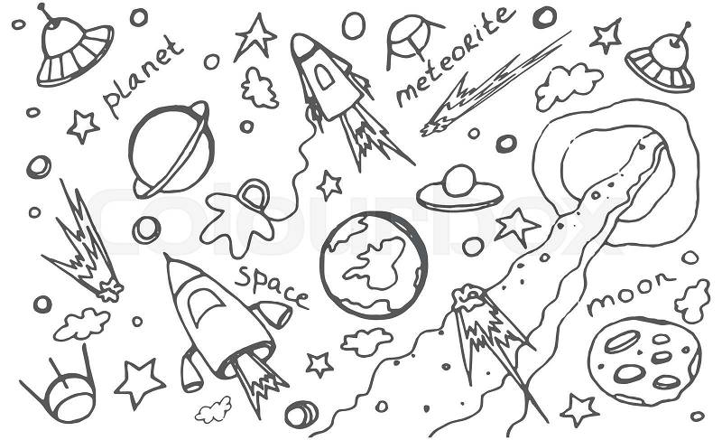 Hand drawn colorful cosmos doodle vector set, excellent vector illustration, EPS 10, vector