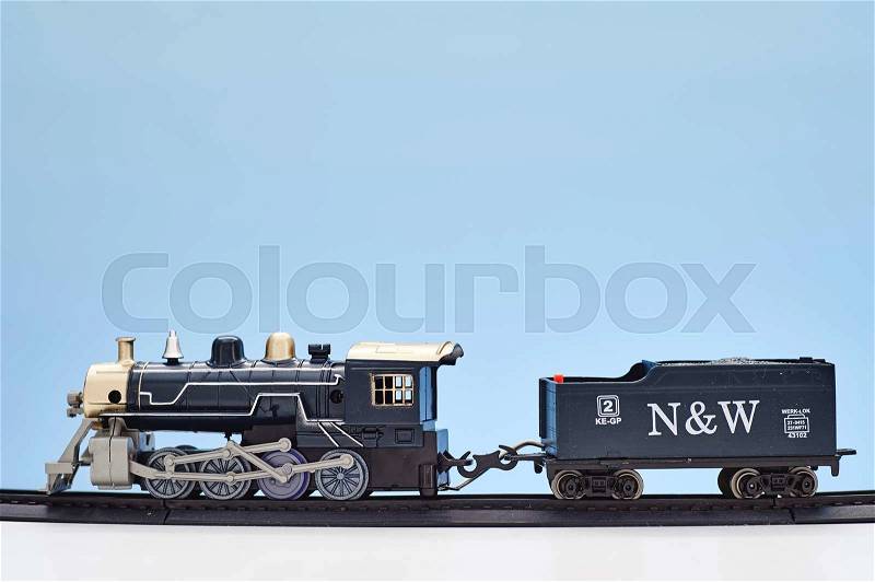 A close studio photo of a toy train set, stock photo