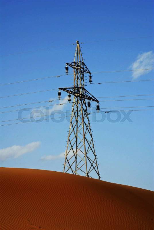 Power lines in Desert, stock photo