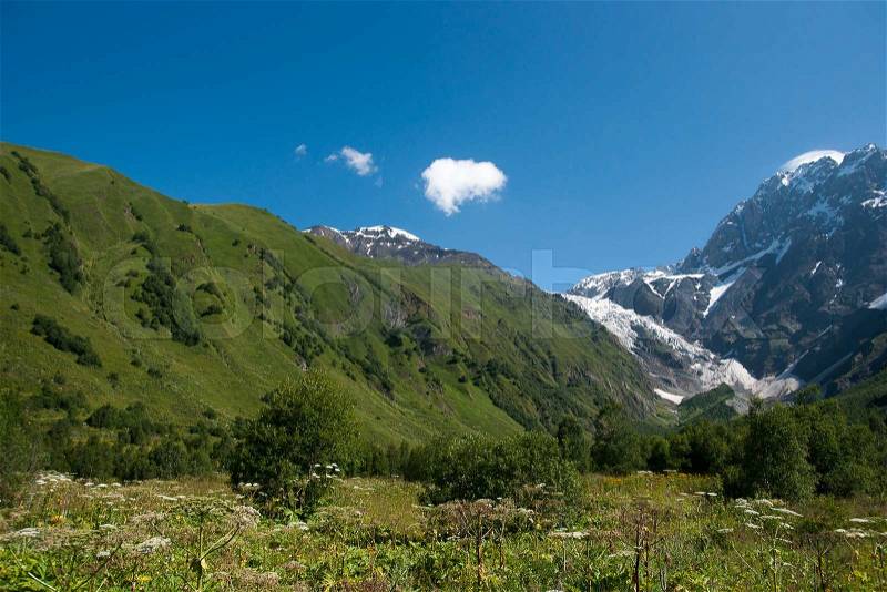 Travel in Georgia mountain Svaneti region - hiking adventure, stock photo