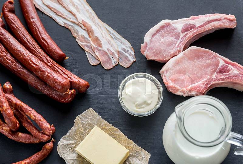 Sources of saturated fats, stock photo