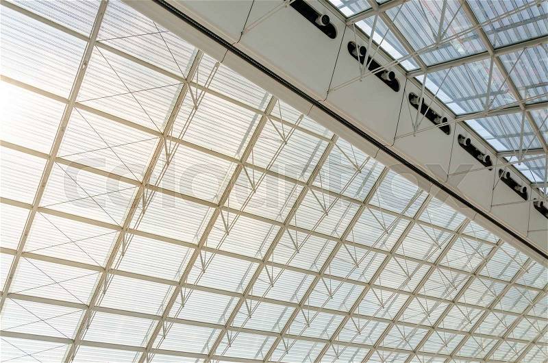 Futuristic Roof Structure Detail of Charles de Gaulle airport in Paris, France, stock photo