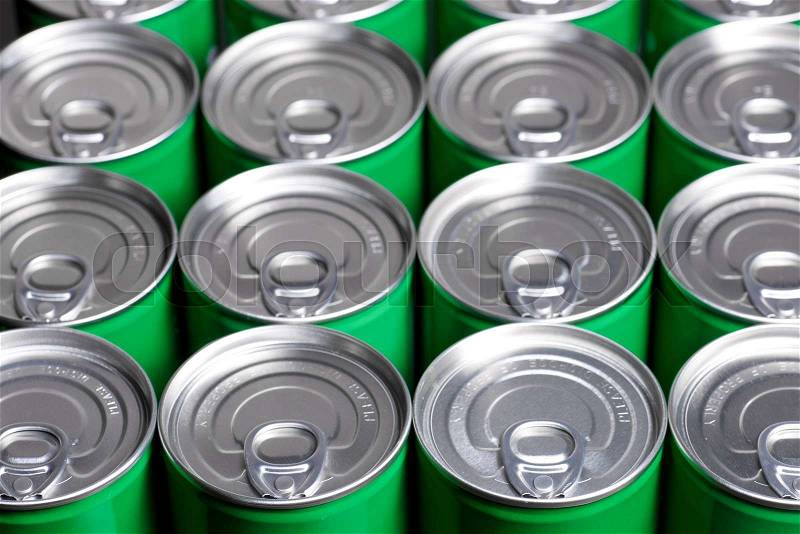 Closeup of a group of aluminium cans, stock photo