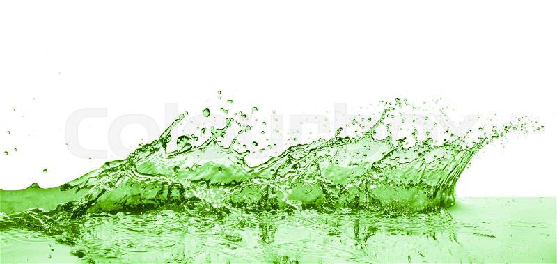 Green liquid splash on white background, stock photo