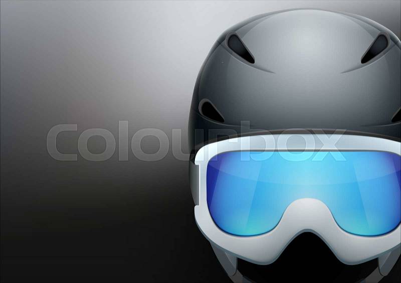 Background of Classic Ski helmet and snowboard goggles. Winter mountain vacation. Illustration, stock photo