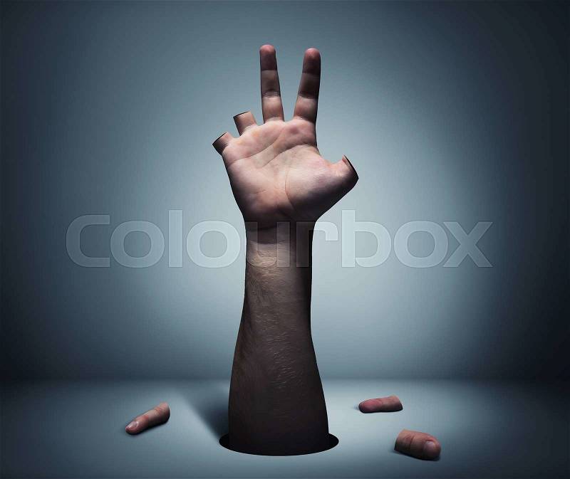 Human hand with cut fingers on the table, stock photo