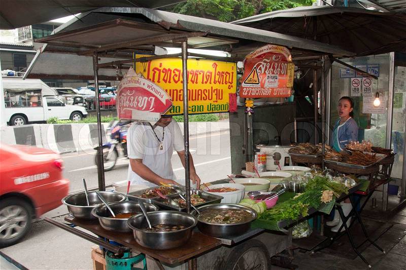 People selling food on the bangkok streets, stock photo