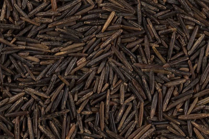 Background of black wild rice - close up image, stock photo