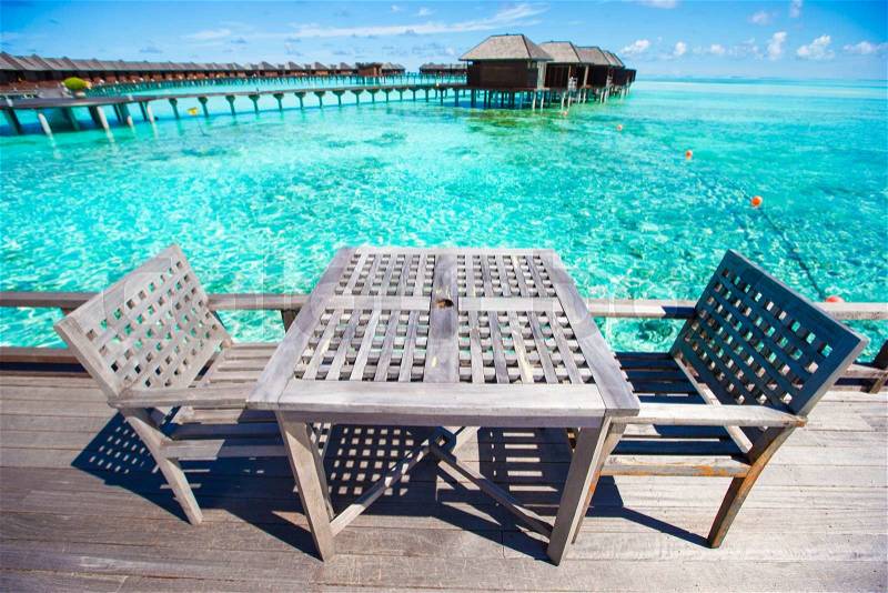 Summer empty open air restaraunt at tropical island in Indian Ocean, stock photo
