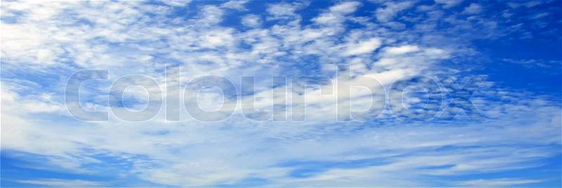 Set of perfect blue fluffy clouds sky, stock photo