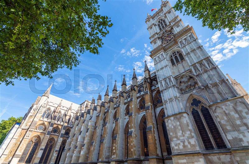 Westminster Abbey, formally titled the Collegiate Church of St Peter at Westminster, London, stock photo