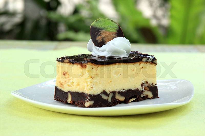 Chocolate Cheesecake with two kinds of chocolate , stock photo