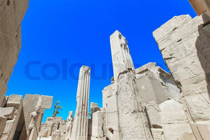 Ancient ruins of Karnak temple in Egypt , stock photo